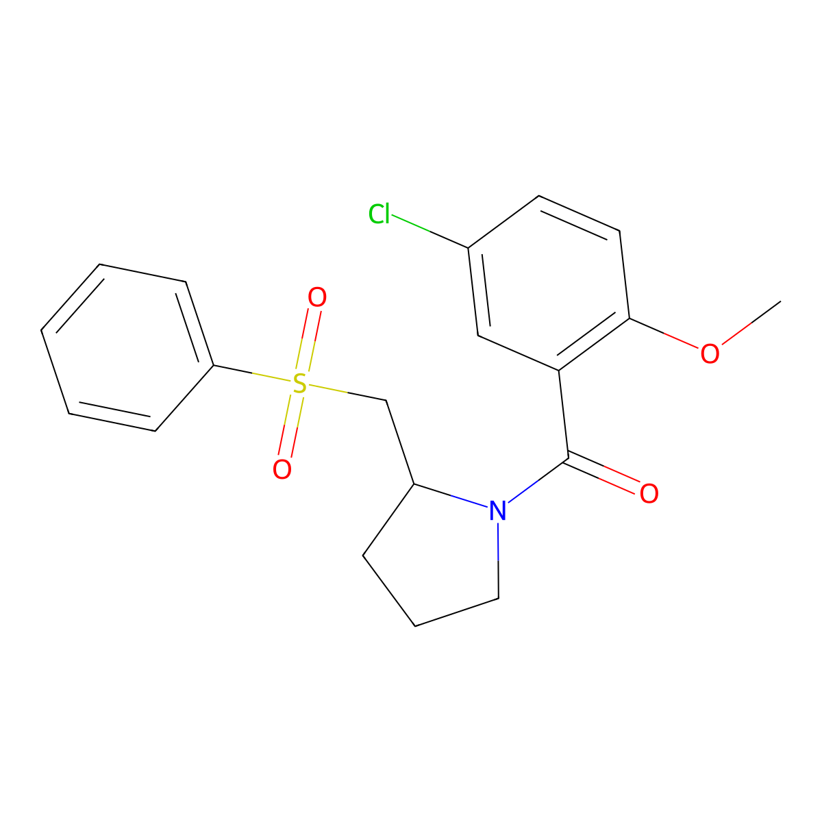 (5-Chloro-2-methoxyphenyl)(2-((phenylsulfonyl)methyl)pyrrolidin-1-yl)methanone molecular structure, CAS 1448069-36-0