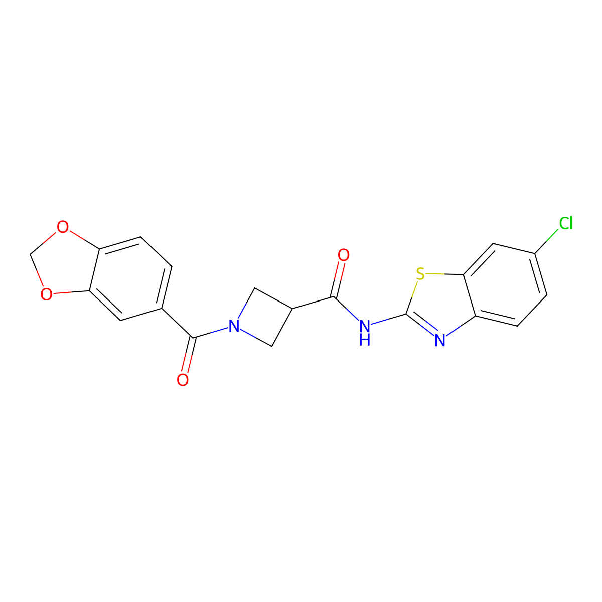 1-(benzo[d][1,3]dioxole-5-carbonyl)-N-(6-chlorobenzo[d]thiazol-2-yl)azetidine-3-carboxamide molecular structure, CAS 1448069-39-3