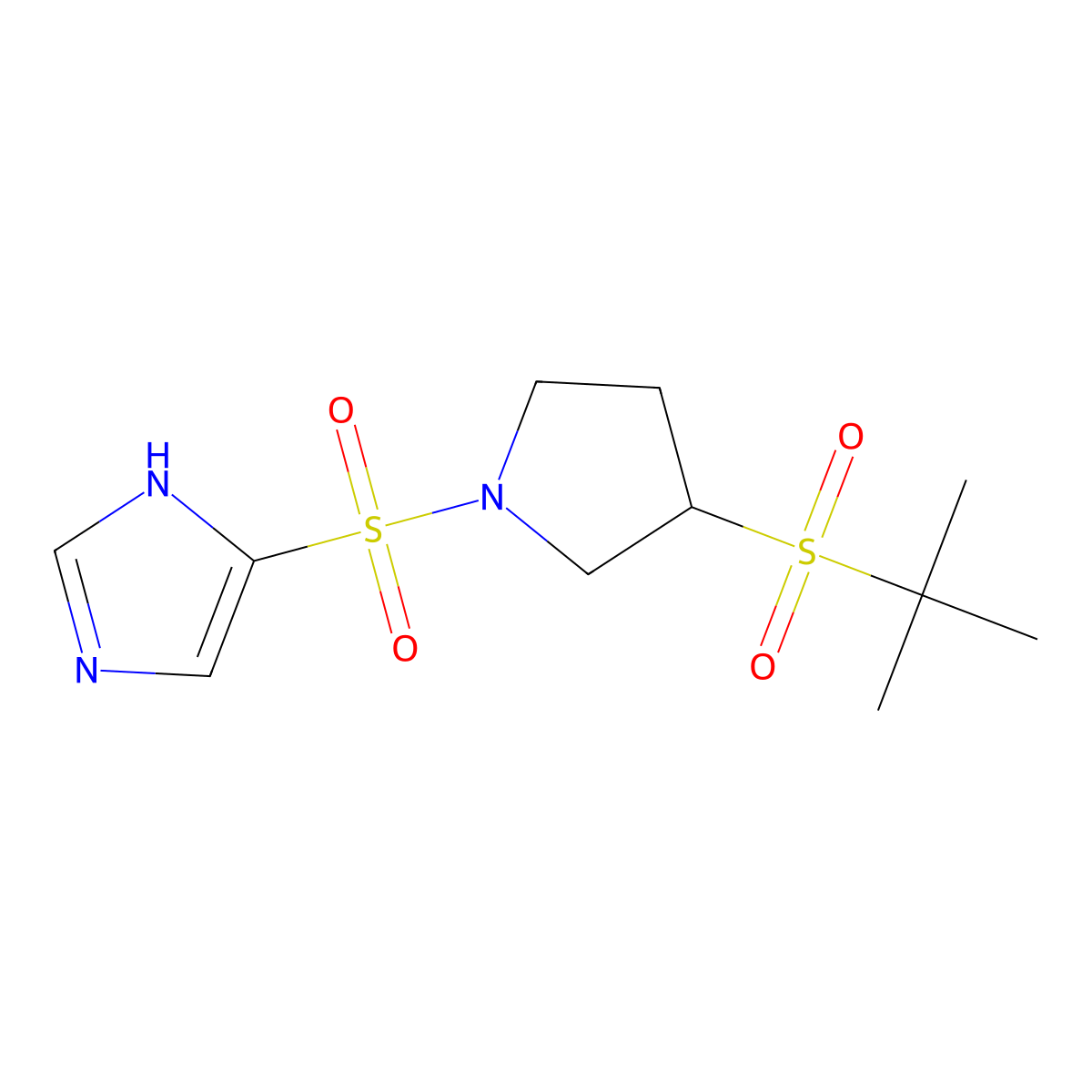 4-((3-(tert-butylsulfonyl)pyrrolidin-1-yl)sulfonyl)-1H-imidazole molecular structure, CAS 1448069-41-7