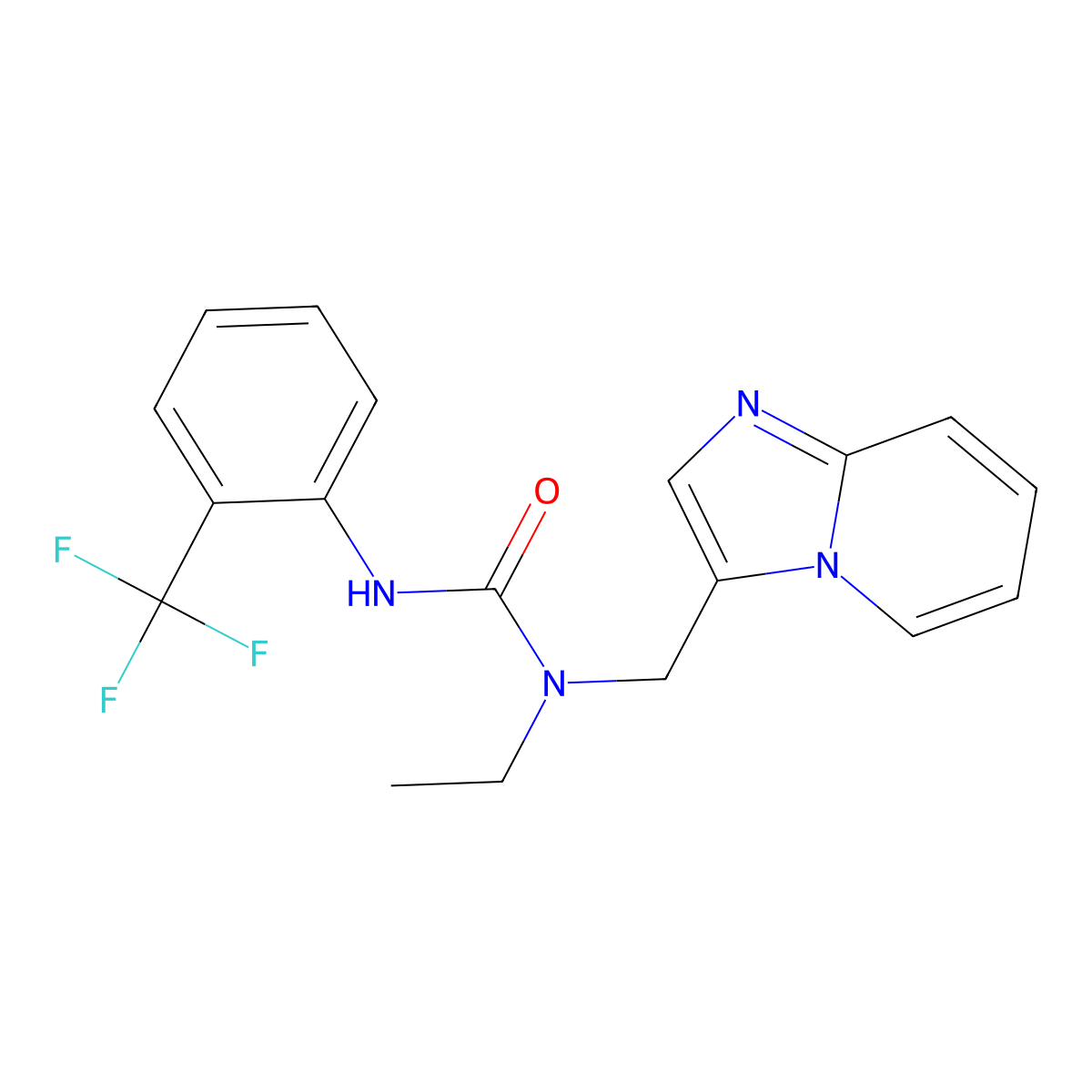 1-Ethyl-1-(imidazo[1,2-a]pyridin-3-ylmethyl)-3-(2-(trifluoromethyl)phenyl)urea molecular structure, CAS 1448069-43-9