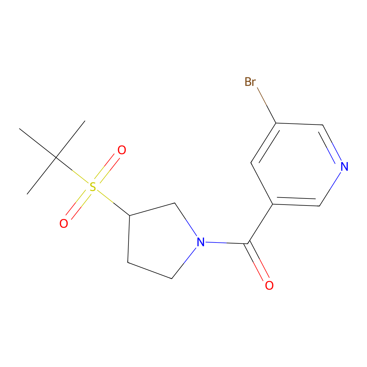 (5-Bromopyridin-3-yl)(3-(tert-butylsulfonyl)pyrrolidin-1-yl)methanone molecular structure, CAS 1448069-45-1