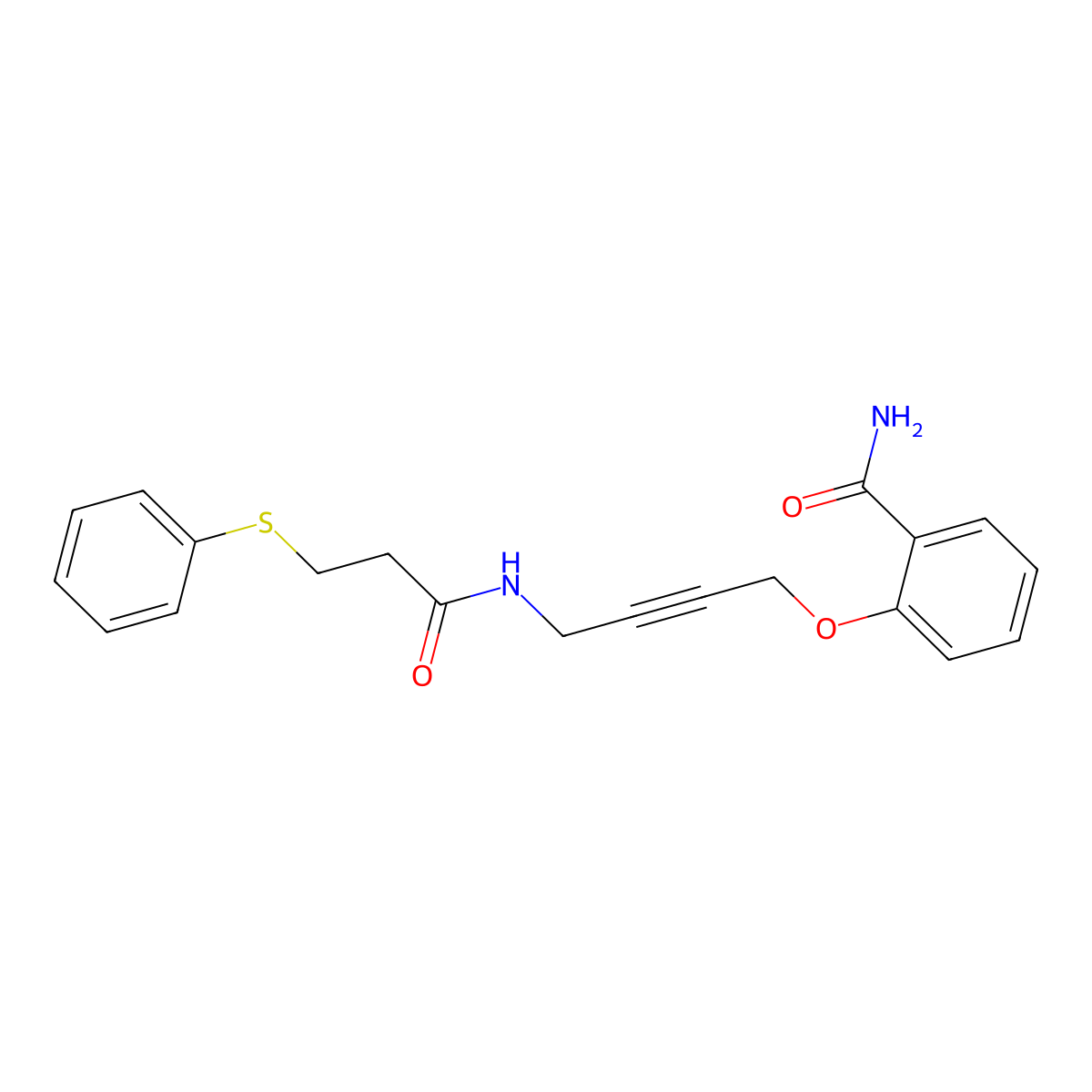 2-((4-(3-(Phenylthio)propanamido)but-2-yn-1-yl)oxy)benzamide molecular structure, CAS 1448069-49-5