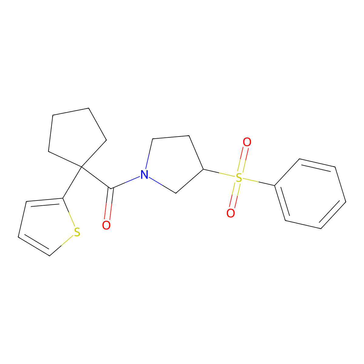 (3-(Phenylsulfonyl)pyrrolidin-1-yl)(1-(thiophen-2-yl)cyclopentyl)methanone molecular structure, CAS 1448069-50-8