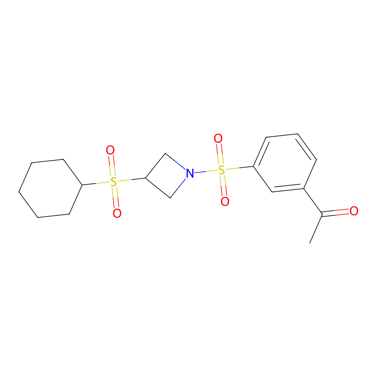 1-(3-((3-(Cyclohexylsulfonyl)azetidin-1-yl)sulfonyl)phenyl)ethanone molecular structure, CAS 1448069-52-0