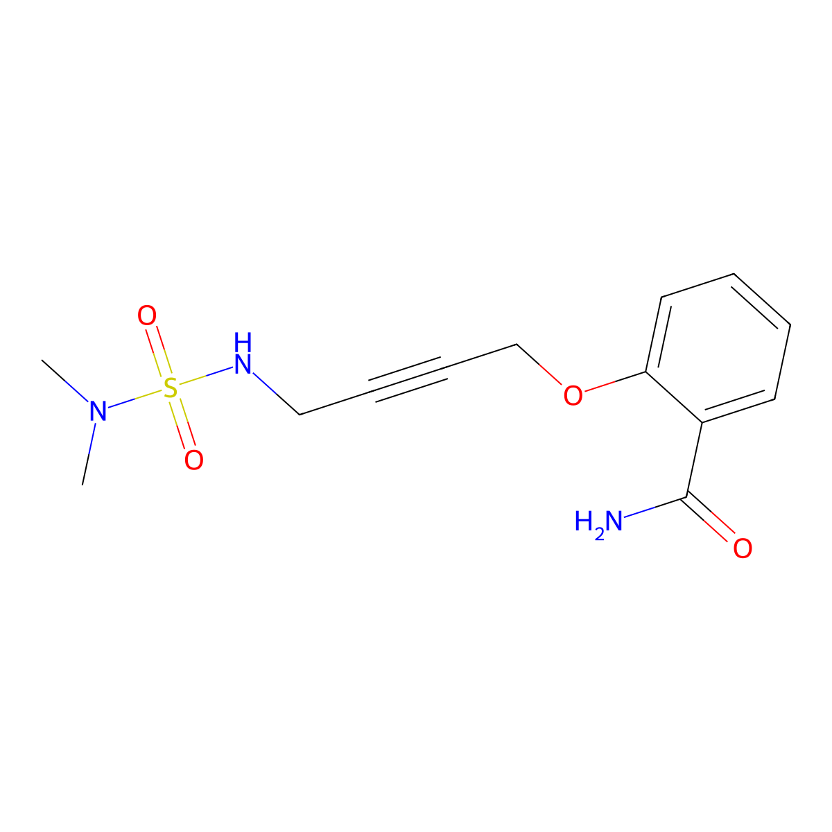 2-((4-((N,N-dimethylsulfamoyl)amino)but-2-yn-1-yl)oxy)benzamide molecular structure, CAS 1448069-53-1