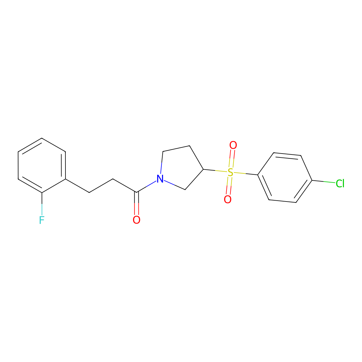 1-(3-((4-Chlorophenyl)sulfonyl)pyrrolidin-1-yl)-3-(2-fluorophenyl)propan-1-one molecular structure, CAS 1448069-57-5