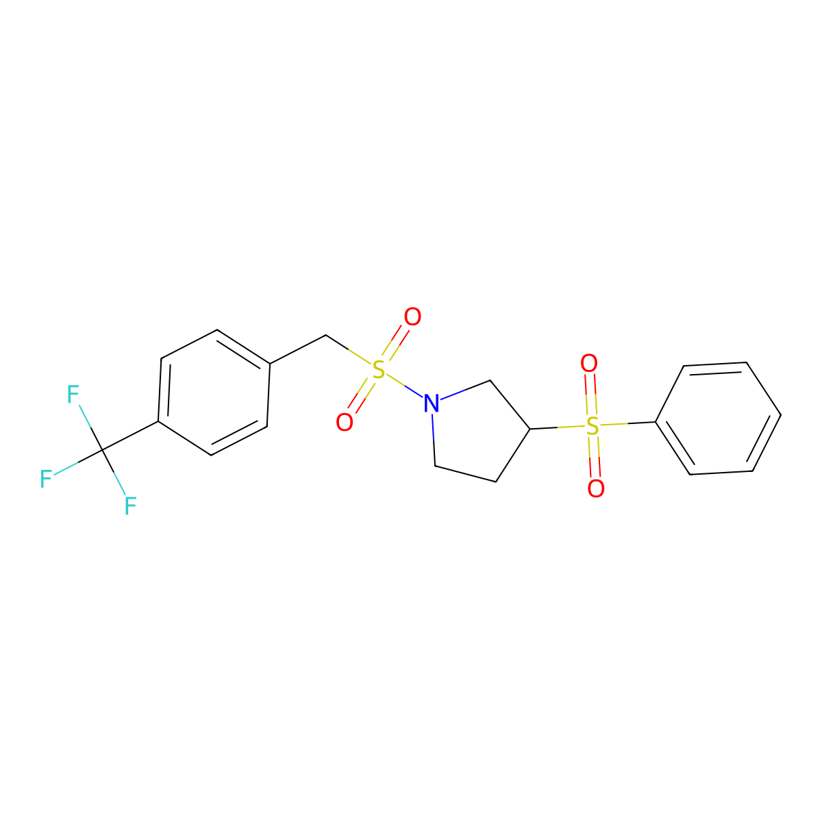 3-(Phenylsulfonyl)-1-((4-(trifluoromethyl)benzyl)sulfonyl)pyrrolidine molecular structure, CAS 1448069-59-7