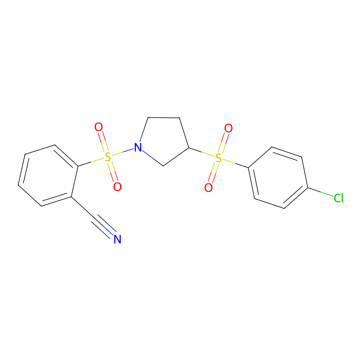 2-((3-((4-Chlorophenyl)sulfonyl)pyrrolidin-1-yl)sulfonyl)benzonitrile molecular structure, CAS 1448069-64-4