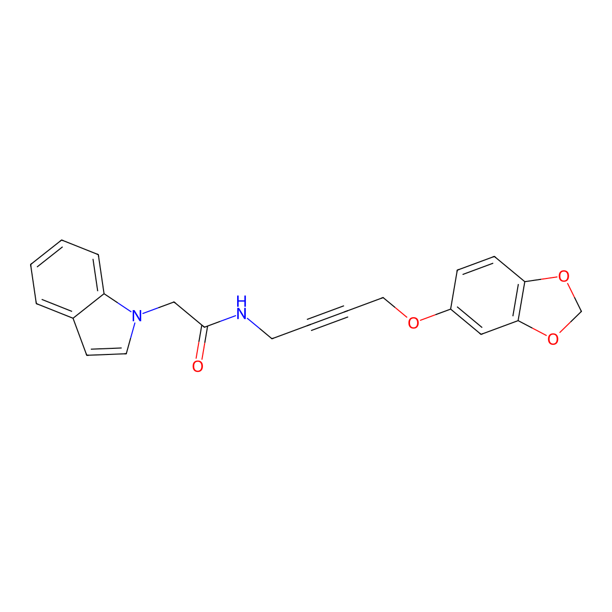 N-(4-(benzo[d][1,3]dioxol-5-yloxy)but-2-yn-1-yl)-2-(1H-indol-1-yl)acetamide molecular structure, CAS 1448069-68-8