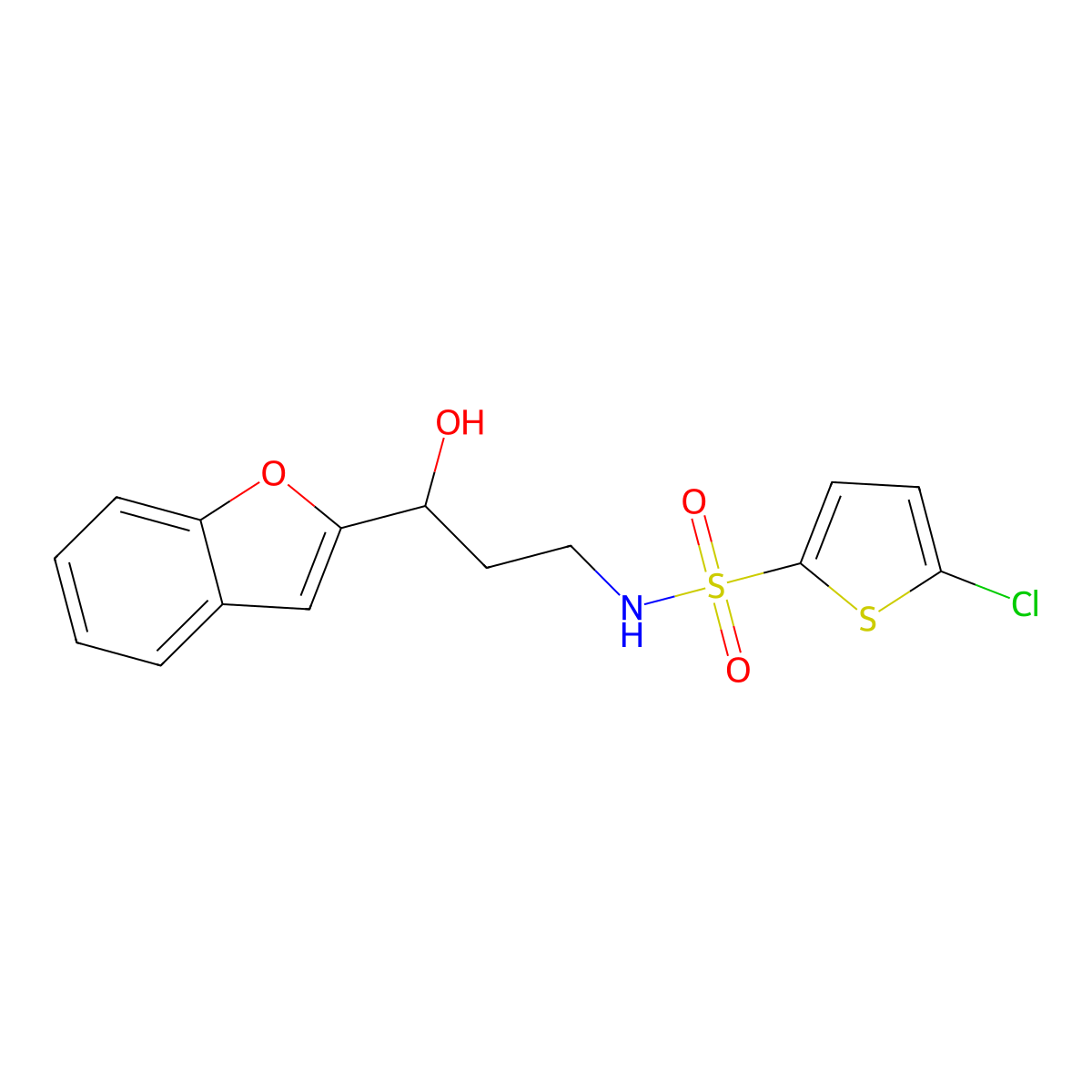 N-(3-(benzofuran-2-yl)-3-hydroxypropyl)-5-chlorothiophene-2-sulfonamide molecular structure, CAS 1448069-78-0