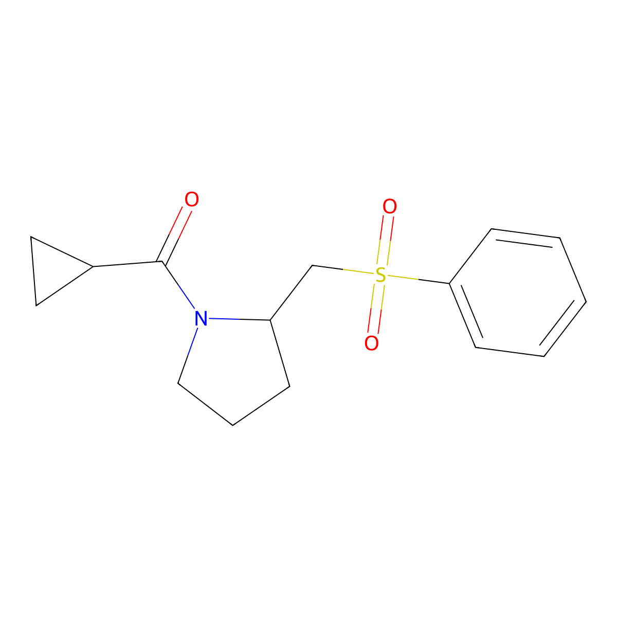 Cyclopropyl(2-((phenylsulfonyl)methyl)pyrrolidin-1-yl)methanone molecular structure, CAS 1448069-80-4