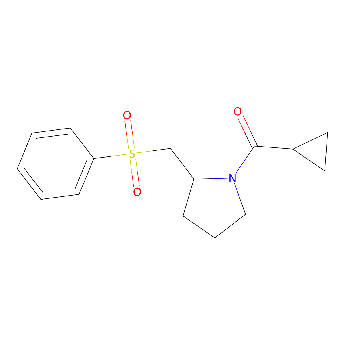 Cyclopropyl(2-((phenylsulfonyl)methyl)pyrrolidin-1-yl)methanone molecular structure, CAS 1448069-80-4