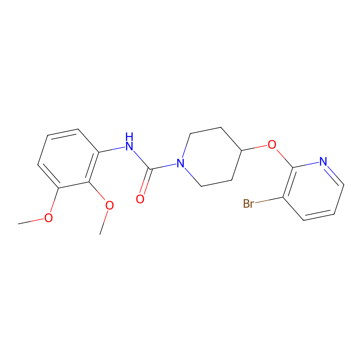 4-((3-bromopyridin-2-yl)oxy)-N-(2,3-dimethoxyphenyl)piperidine-1-carboxamide molecular structure, CAS 1448069-81-5