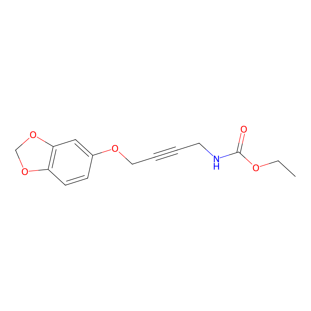 Ethyl (4-(benzo[d][1,3]dioxol-5-yloxy)but-2-yn-1-yl)carbamate molecular structure, CAS 1448069-87-1