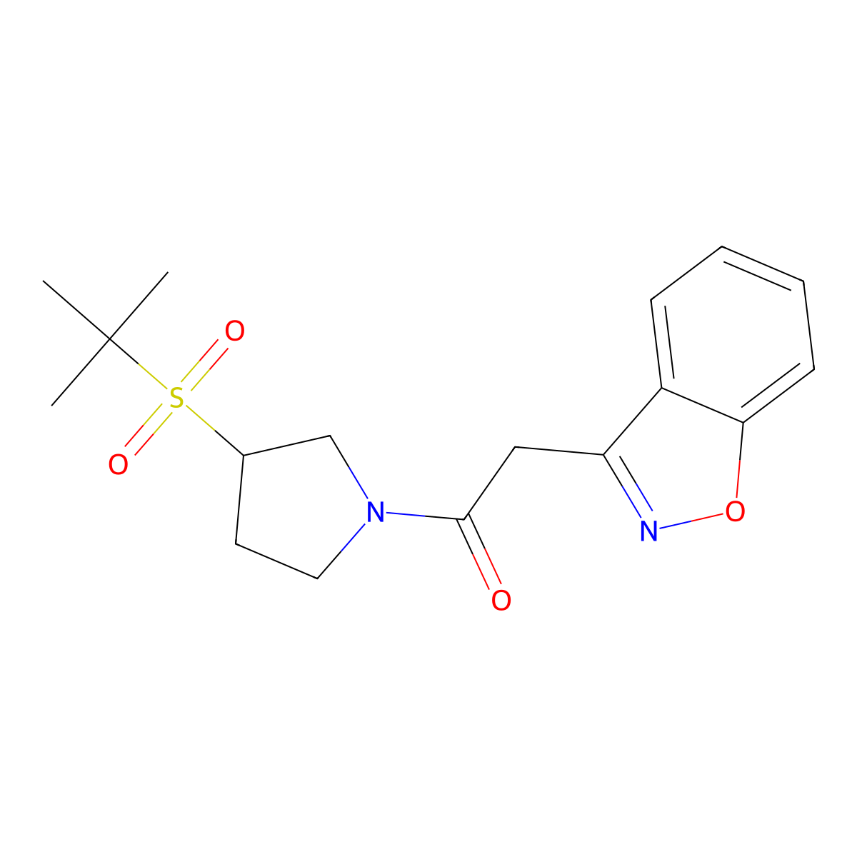 2-(Benzo[d]isoxazol-3-yl)-1-(3-(tert-butylsulfonyl)pyrrolidin-1-yl)ethanone molecular structure, CAS 1448069-89-3