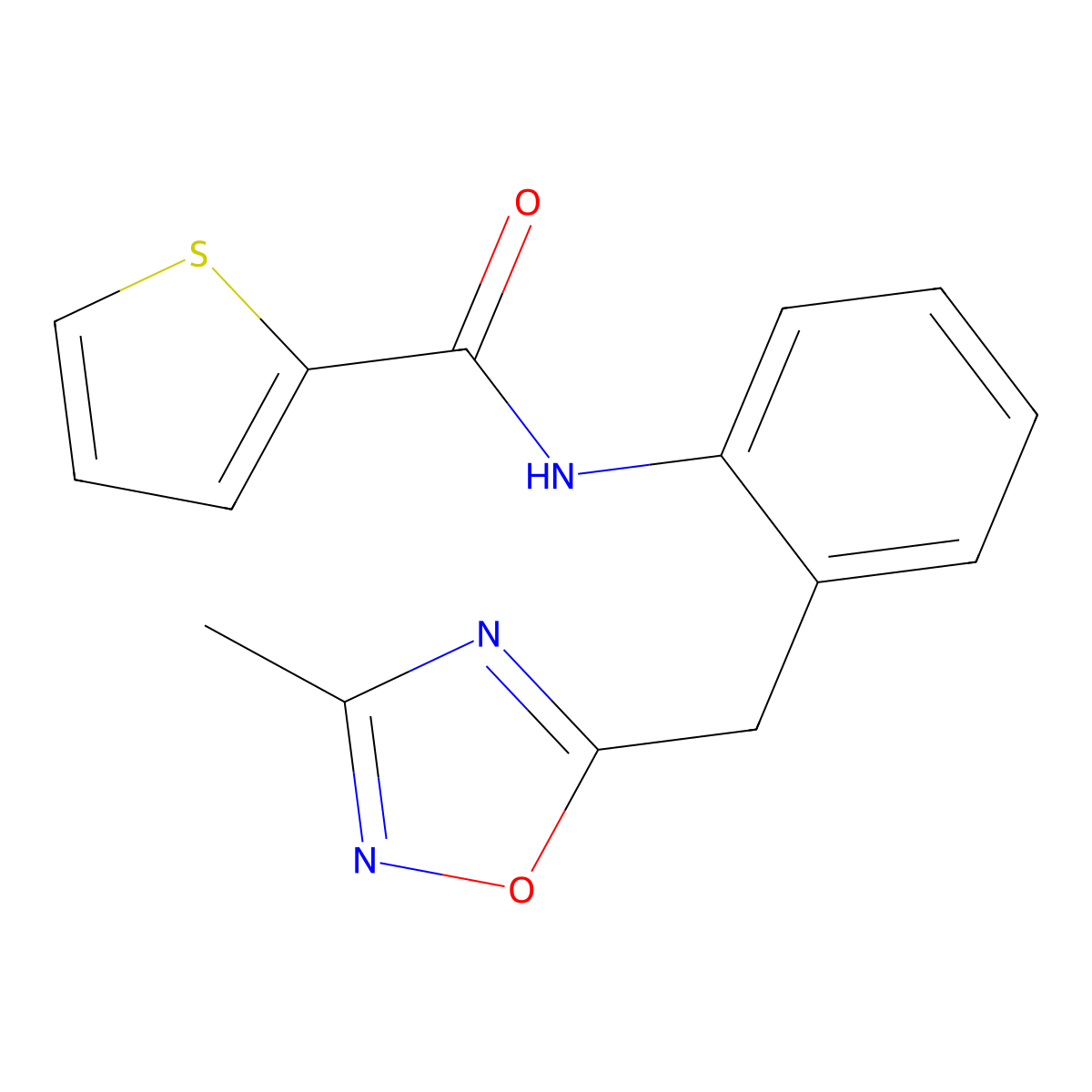 N-(2-((3-methyl-1,2,4-oxadiazol-5-yl)methyl)phenyl)thiophene-2-carboxamide molecular structure, CAS 1448069-90-6