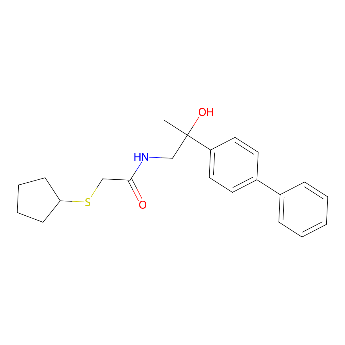 N-(2-([1,1'-biphenyl]-4-yl)-2-hydroxypropyl)-2-(cyclopentylthio)acetamide molecular structure, CAS 1448069-92-8