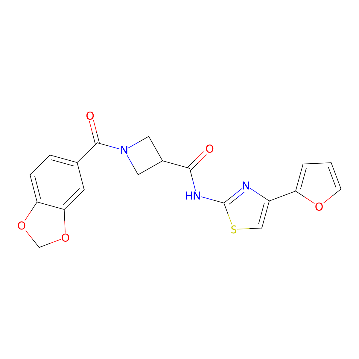 1-(benzo[d][1,3]dioxole-5-carbonyl)-N-(4-(furan-2-yl)thiazol-2-yl)azetidine-3-carboxamide molecular structure, CAS 1448069-93-9