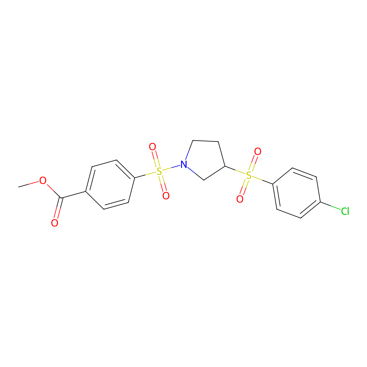 Methyl 4-((3-((4-chlorophenyl)sulfonyl)pyrrolidin-1-yl)sulfonyl)benzoate molecular structure, CAS 1448069-95-1