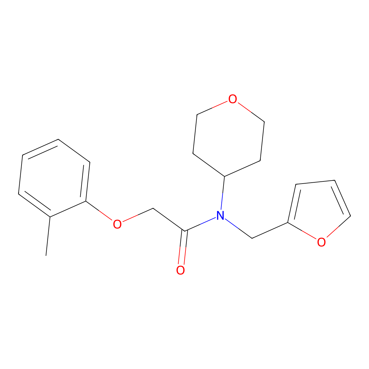 N-(furan-2-ylmethyl)-N-(tetrahydro-2H-pyran-4-yl)-2-(o-tolyloxy)acetamide molecular structure, CAS 1448070-02-7