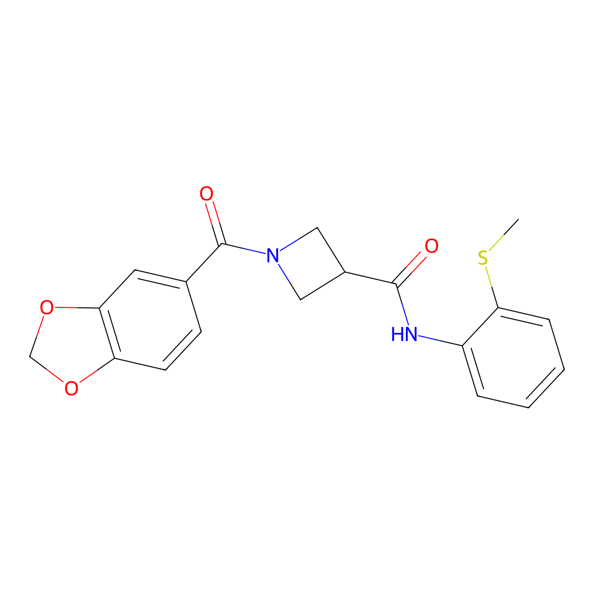 1-(benzo[d][1,3]dioxole-5-carbonyl)-N-(2-(methylthio)phenyl)azetidine-3-carboxamide molecular structure, CAS 1448070-07-2
