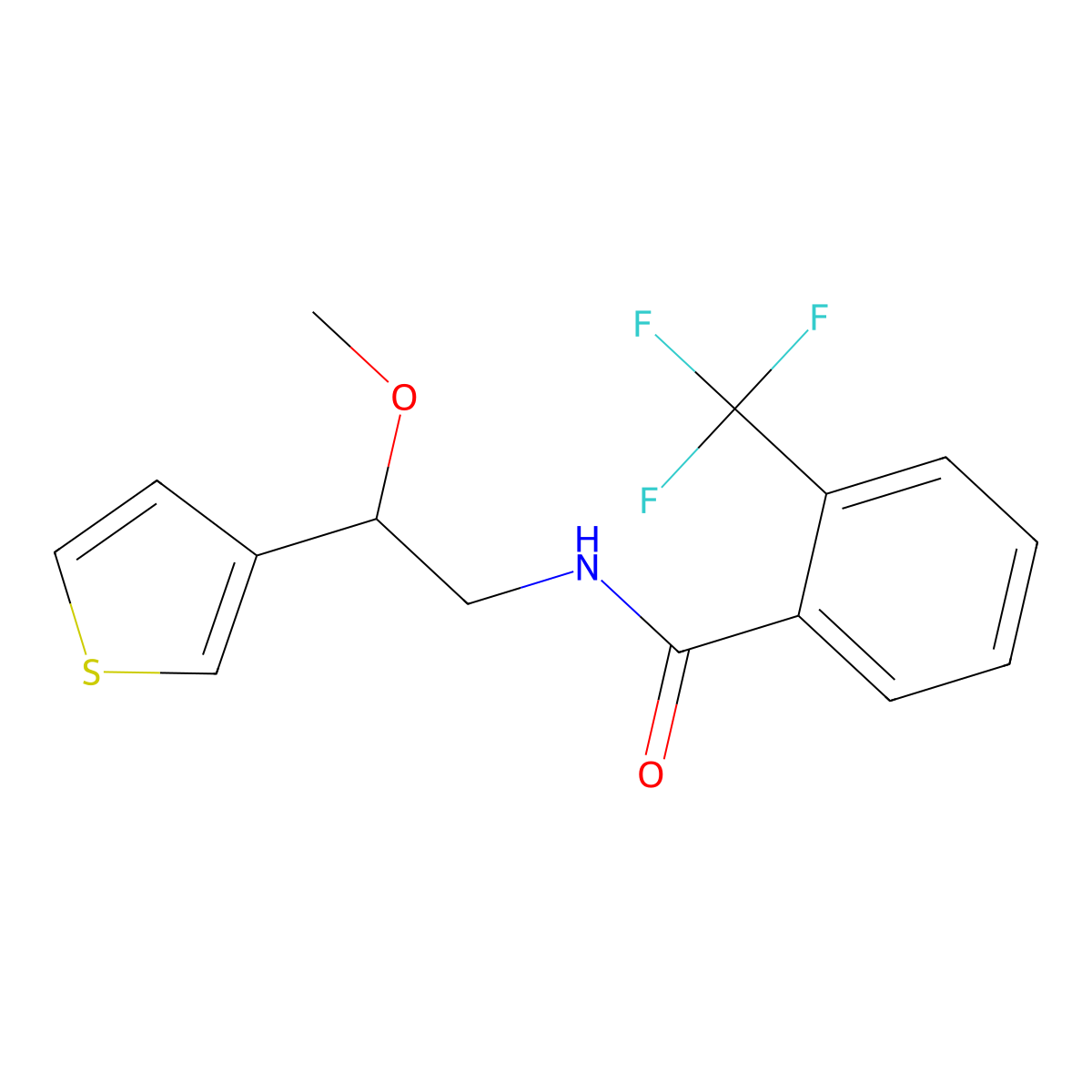 N-[2-Methoxy-2-(thiophen-3-YL)ethyl]-2-(trifluoromethyl)benzamide molecular structure, CAS 1448070-09-4