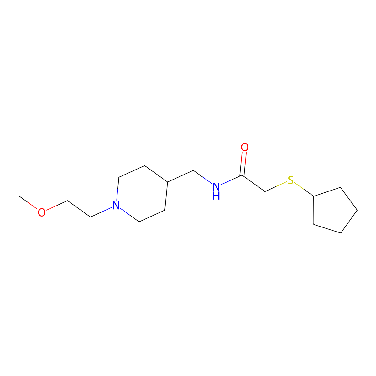 2-(cyclopentylthio)-N-((1-(2-methoxyethyl)piperidin-4-yl)methyl)acetamide molecular structure, CAS 1448070-10-7