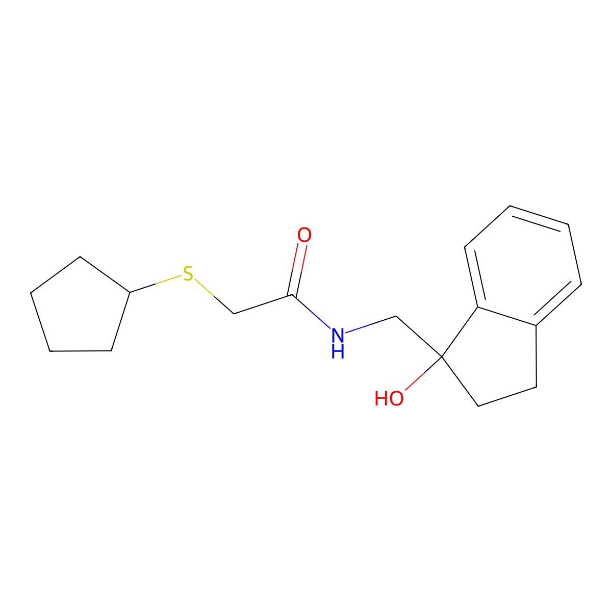 2-(cyclopentylthio)-N-((1-hydroxy-2,3-dihydro-1H-inden-1-yl)methyl)acetamide molecular structure, CAS 1448070-27-6
