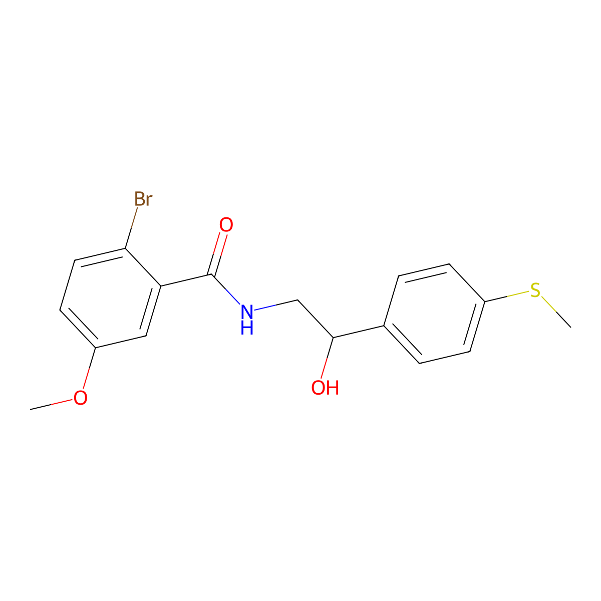 2-bromo-N-(2-hydroxy-2-(4-(methylthio)phenyl)ethyl)-5-methoxybenzamide molecular structure, CAS 1448070-33-4