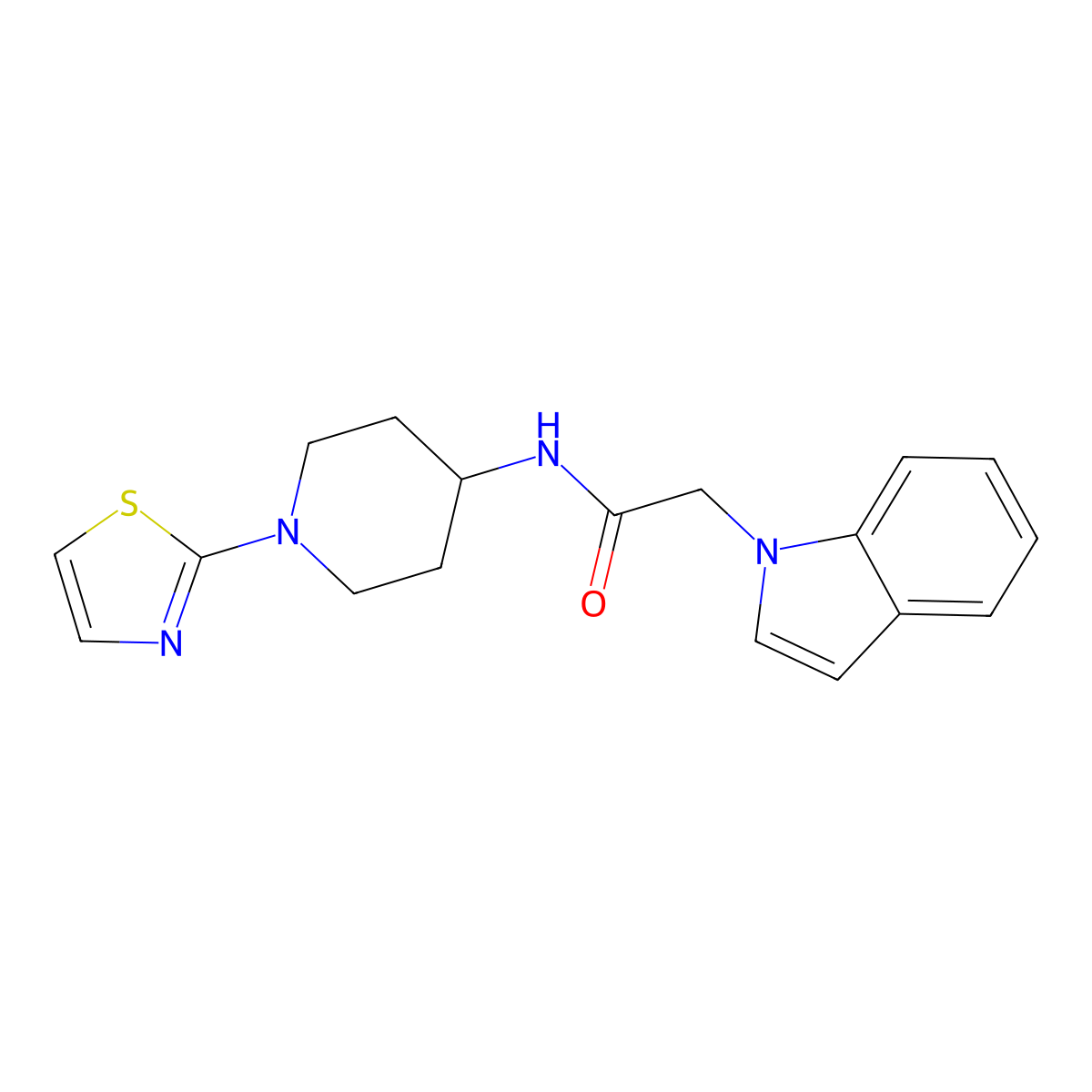 2-(1H-indol-1-yl)-N-(1-(thiazol-2-yl)piperidin-4-yl)acetamide molecular structure, CAS 1448070-48-1