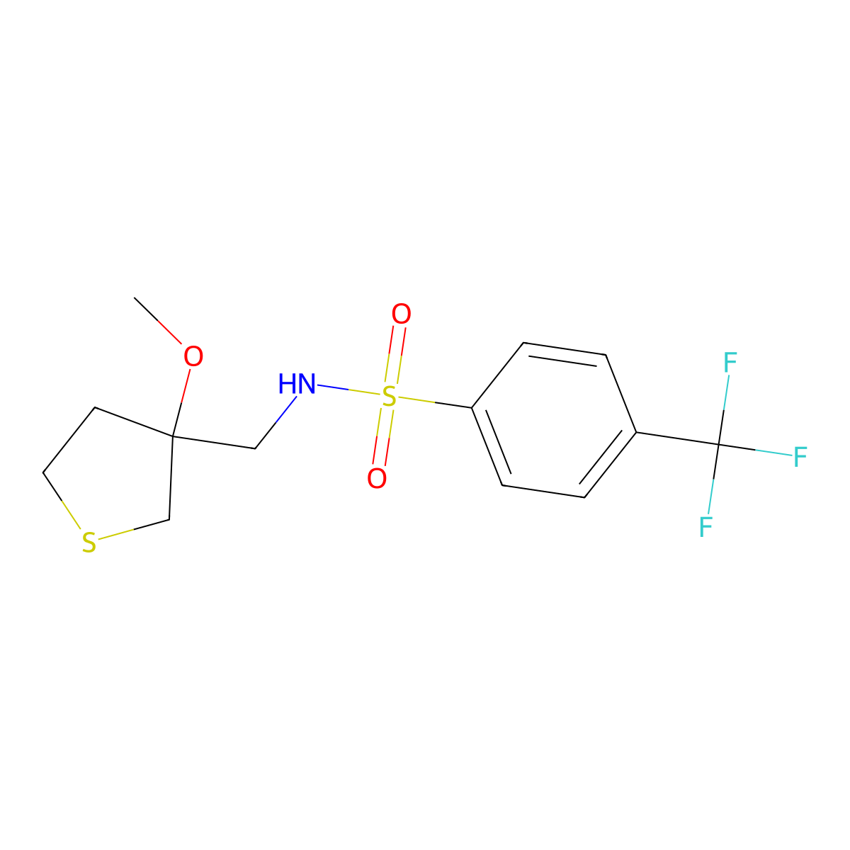 N-((3-methoxytetrahydrothiophen-3-yl)methyl)-4-(trifluoromethyl)benzenesulfonamide molecular structure, CAS 1448070-51-6