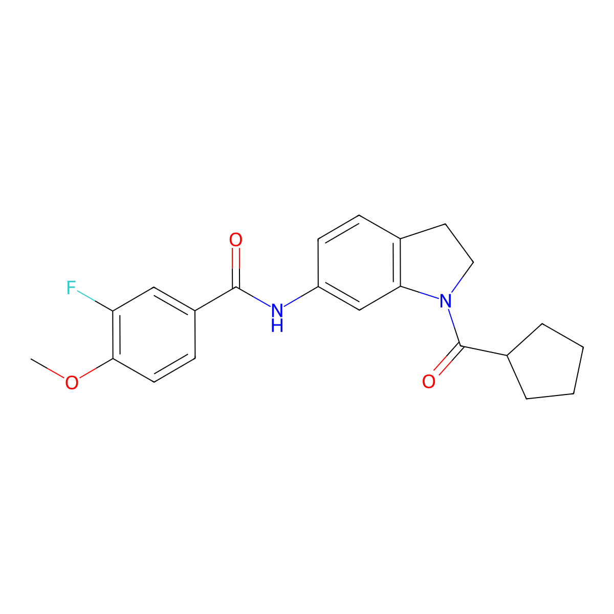 N-(1-(cyclopentanecarbonyl)indolin-6-yl)-3-fluoro-4-methoxybenzamide molecular structure, CAS 1448070-54-9