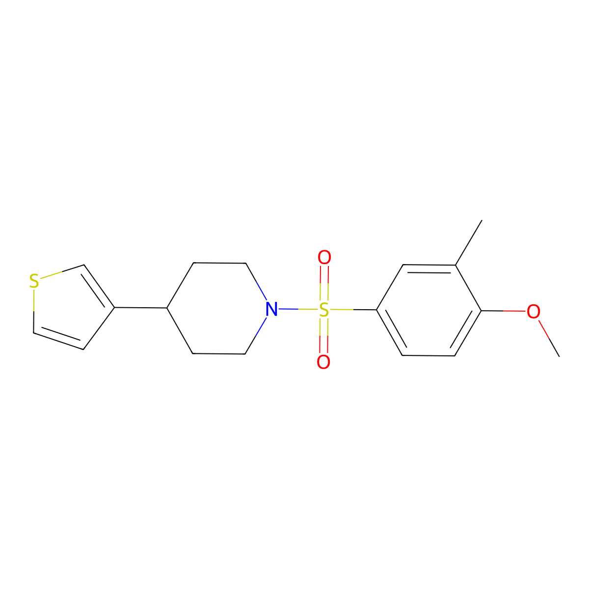 1-((4-Methoxy-3-methylphenyl)sulfonyl)-4-(thiophen-3-yl)piperidine molecular structure, CAS 1448070-56-1