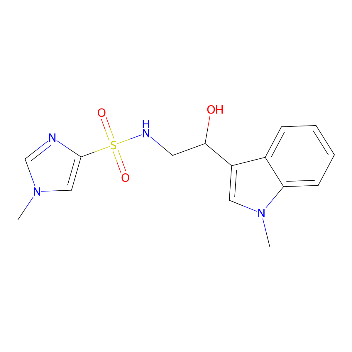 N-(2-hydroxy-2-(1-methyl-1H-indol-3-yl)ethyl)-1-methyl-1H-imidazole-4-sulfonamide molecular structure, CAS 1448070-59-4