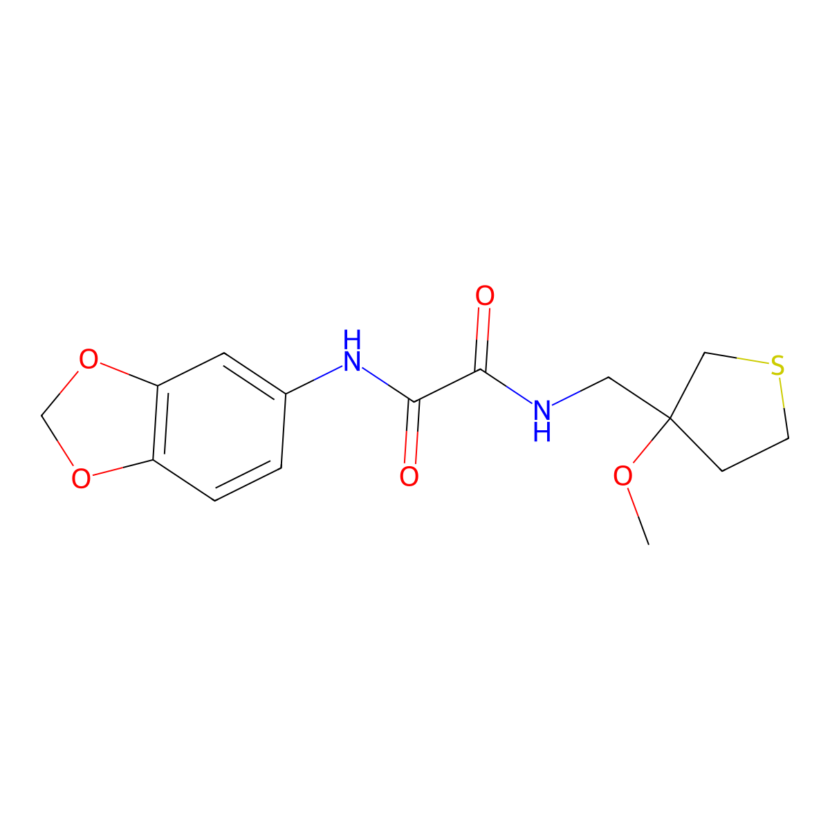 N1-(benzo[d][1,3]dioxol-5-yl)-N2-((3-methoxytetrahydrothiophen-3-yl)methyl)oxalamide molecular structure, CAS 1448070-61-8