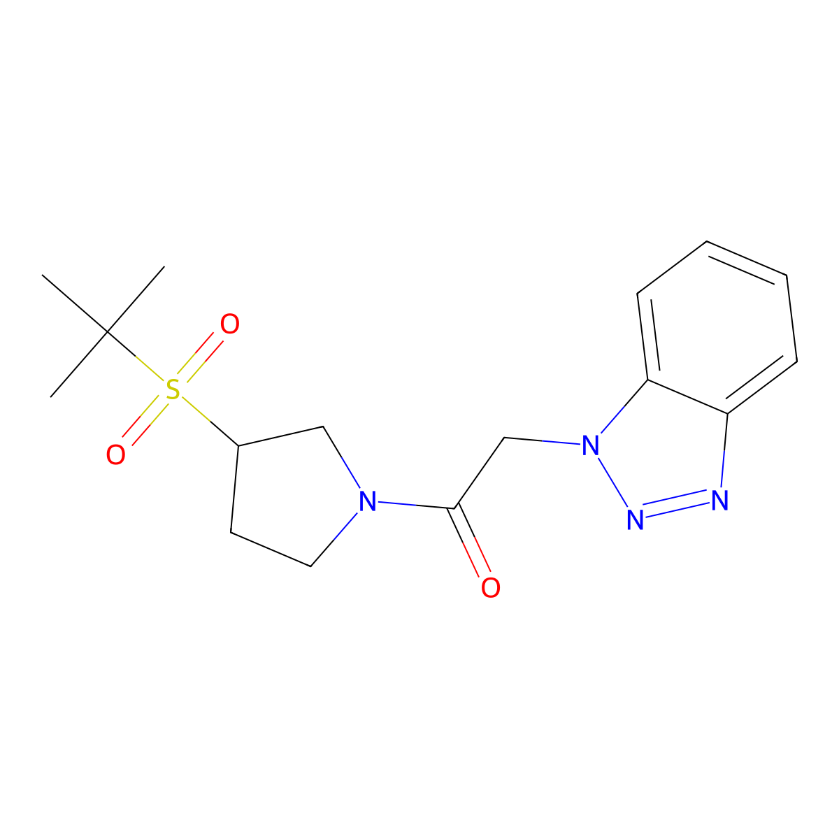 2-(1H-benzo[d][1,2,3]triazol-1-yl)-1-(3-(tert-butylsulfonyl)pyrrolidin-1-yl)ethanone molecular structure, CAS 1448070-64-1