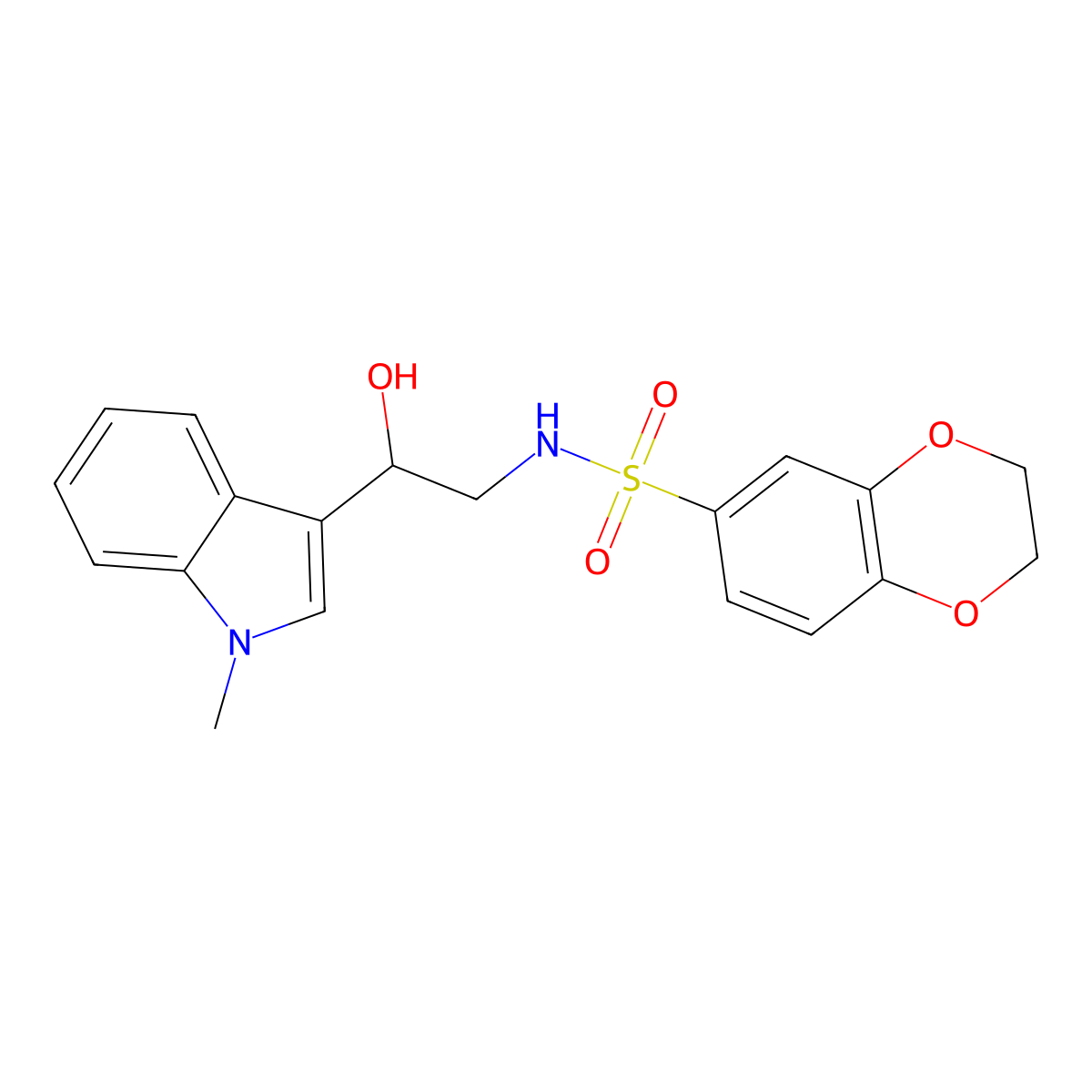 N-(2-hydroxy-2-(1-methyl-1H-indol-3-yl)ethyl)-2,3-dihydrobenzo[b][1,4]dioxine-6-sulfonamide molecular structure, CAS 1448070-70-9