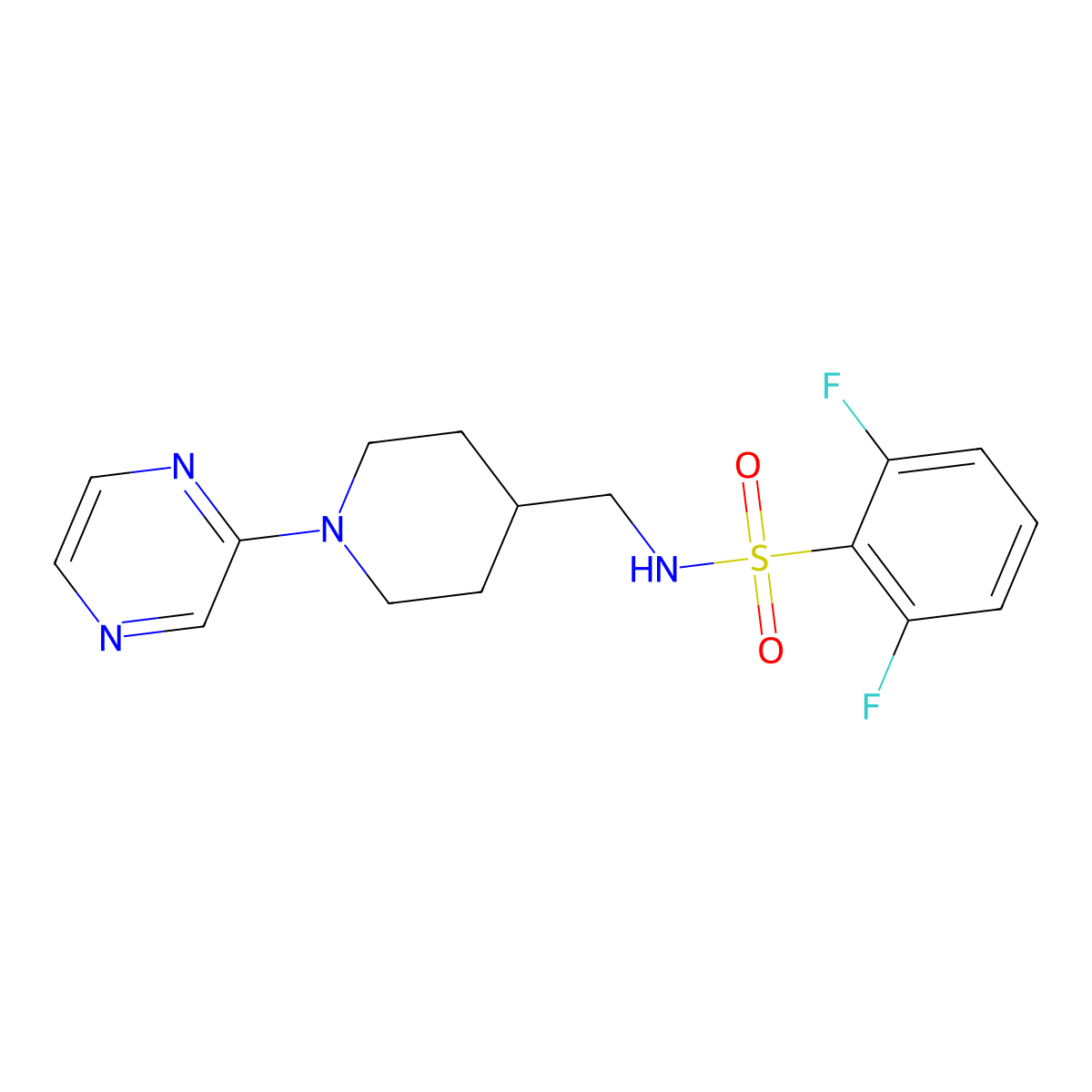 2,6-difluoro-N-((1-(pyrazin-2-yl)piperidin-4-yl)methyl)benzenesulfonamide molecular structure, CAS 1448070-93-6