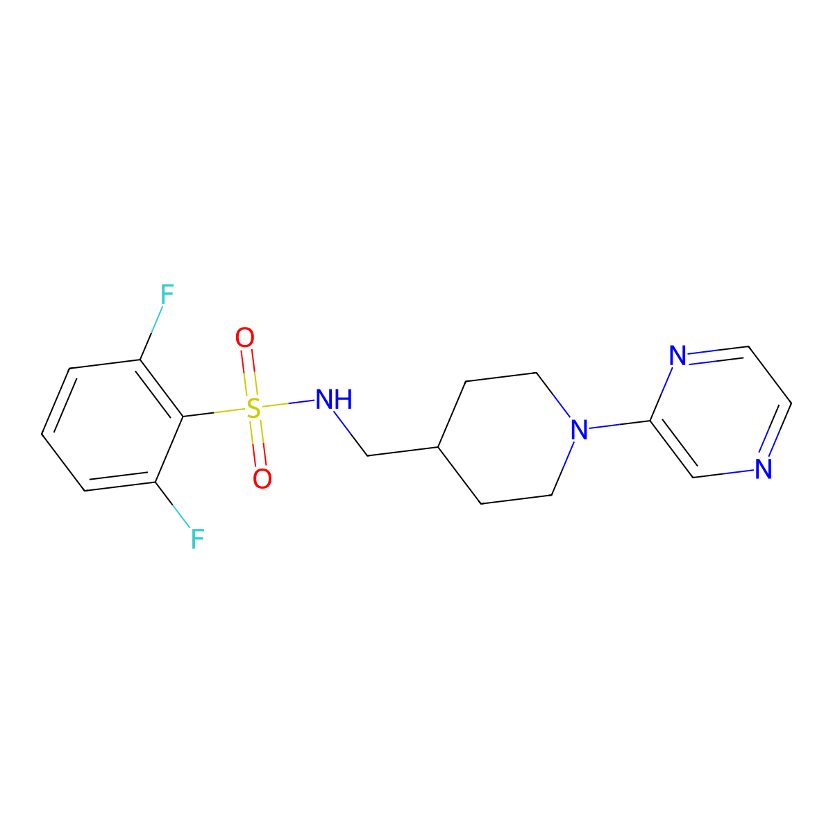 2,6-difluoro-N-((1-(pyrazin-2-yl)piperidin-4-yl)methyl)benzenesulfonamide molecular structure, CAS 1448070-93-6