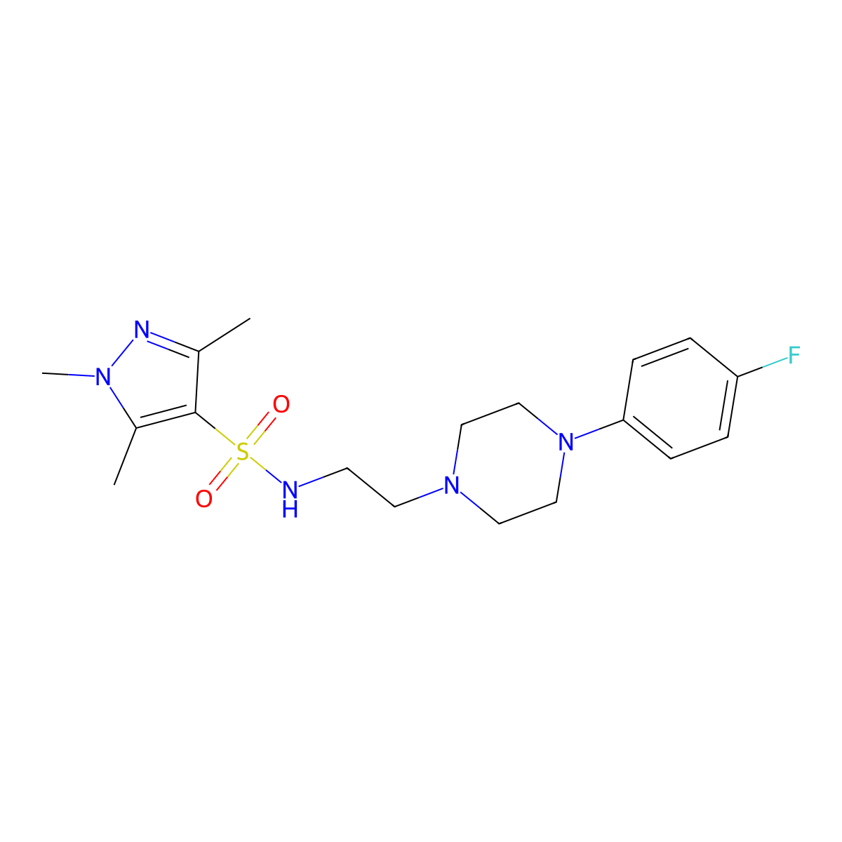 N-{2-[4-(4-fluorophenyl)piperazin-1-yl]ethyl}-1,3,5-trimethyl-1H-pyrazole-4-sulfonamide molecular structure, CAS 1448070-95-8