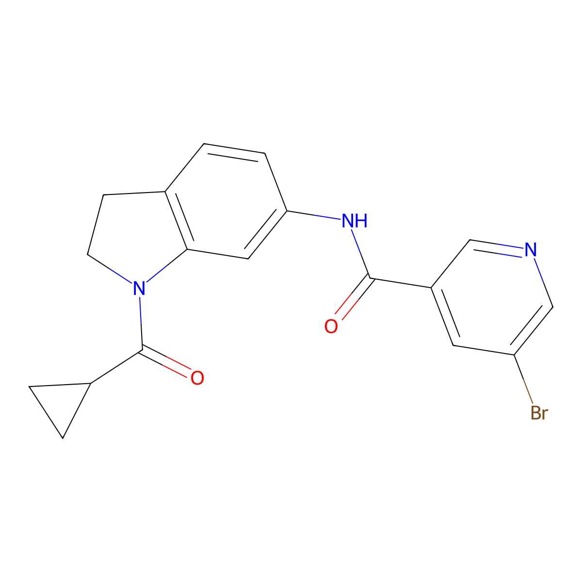 5-bromo-N-(1-(cyclopropanecarbonyl)indolin-6-yl)nicotinamide molecular structure, CAS 1448070-96-9