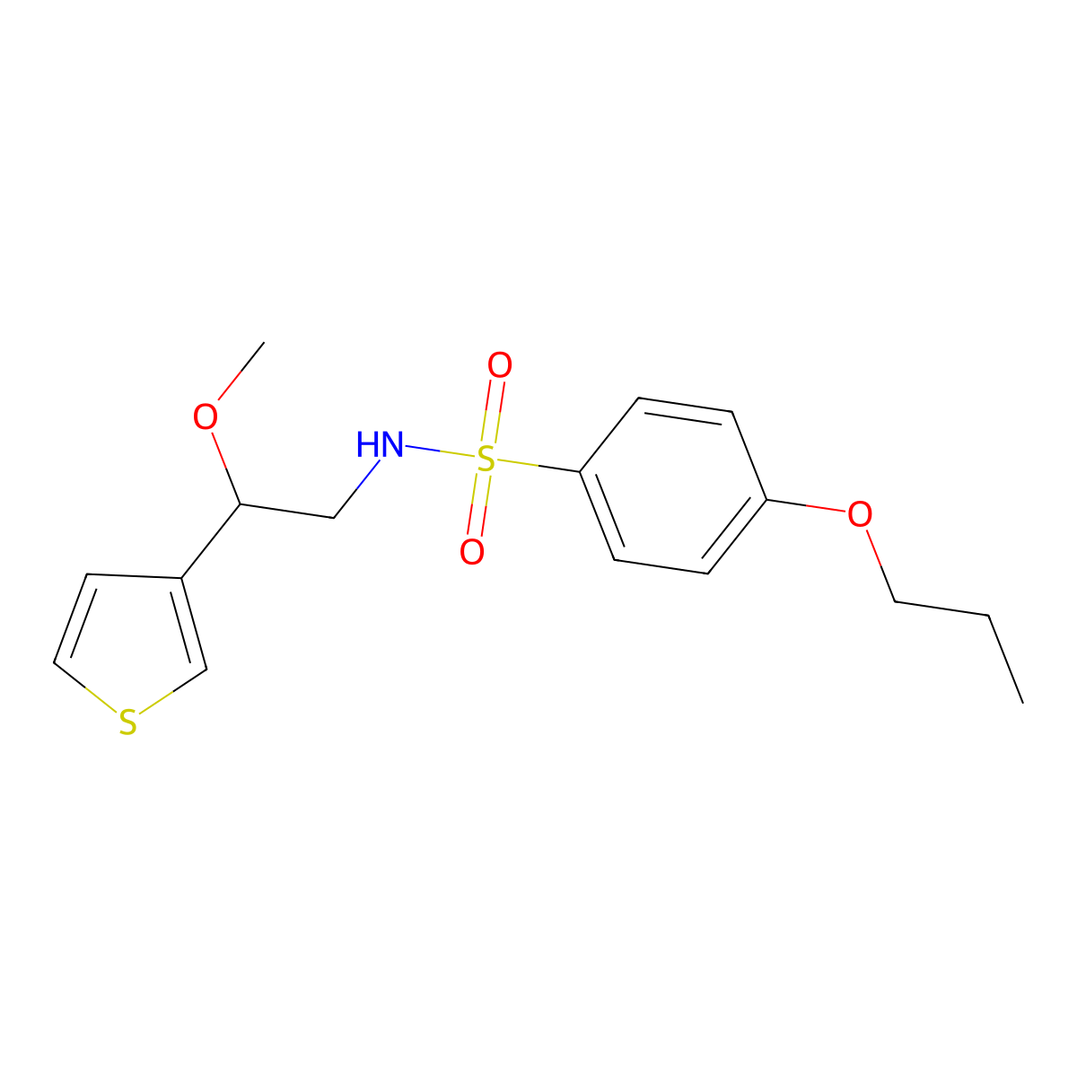 N-(2-methoxy-2-(thiophen-3-yl)ethyl)-4-propoxybenzenesulfonamide molecular structure, CAS 1448071-05-3