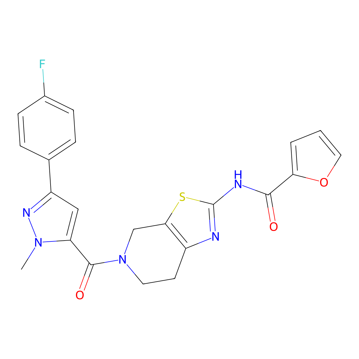 N-(5-(3-(4-fluorophenyl)-1-methyl-1H-pyrazole-5-carbonyl)-4,5,6,7-tetrahydrothiazolo[5,4-c]pyridin-2-yl)furan-2-carboxamide molecular structure, CAS 1448071-06-4