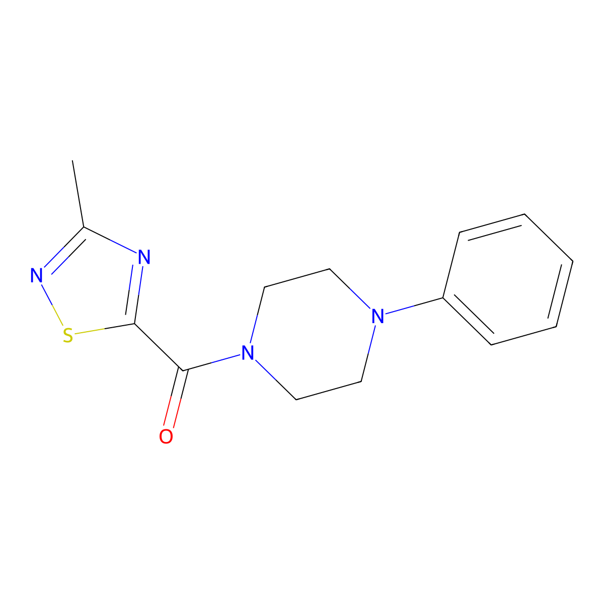 (3-Methyl-1,2,4-thiadiazol-5-yl)(4-phenylpiperazin-1-yl)methanone molecular structure, CAS 1448071-07-5