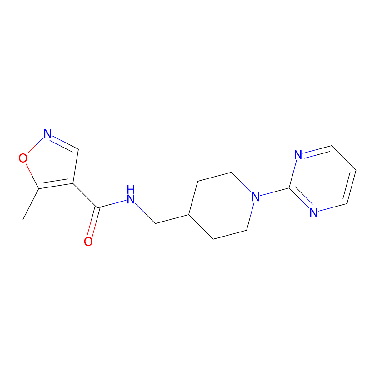 5-methyl-N-((1-(pyrimidin-2-yl)piperidin-4-yl)methyl)isoxazole-4-carboxamide molecular structure, CAS 1448071-13-3