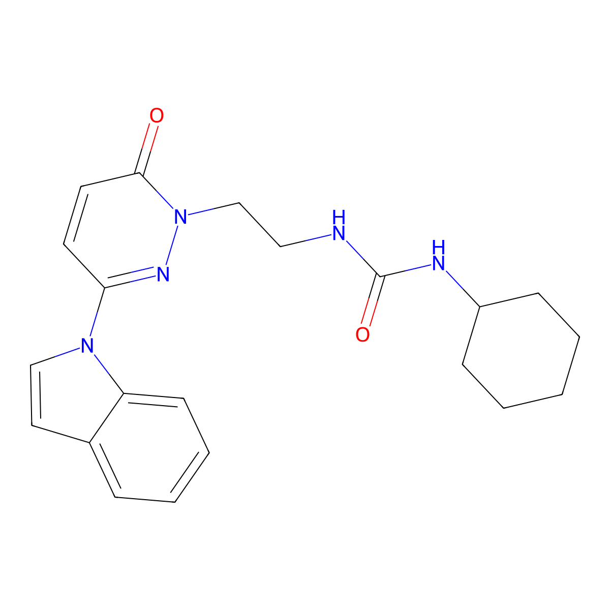 1-(2-(3-(1H-indol-1-yl)-6-oxopyridazin-1(6H)-yl)ethyl)-3-cyclohexylurea molecular structure, CAS 1448071-18-8