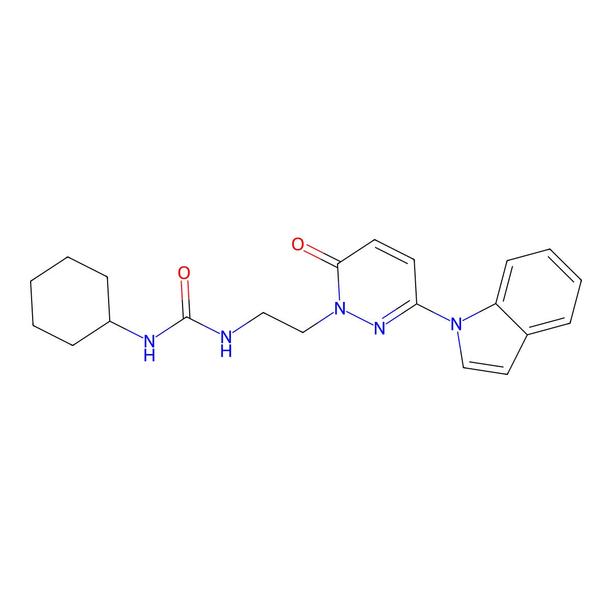 1-(2-(3-(1H-indol-1-yl)-6-oxopyridazin-1(6H)-yl)ethyl)-3-cyclohexylurea molecular structure, CAS 1448071-18-8