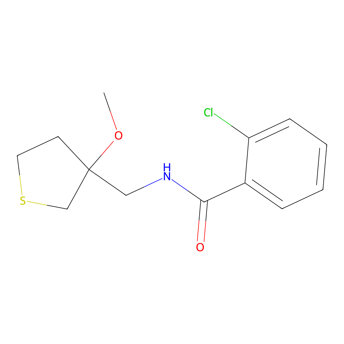 2-chloro-N-((3-methoxytetrahydrothiophen-3-yl)methyl)benzamide molecular structure, CAS 1448071-20-2