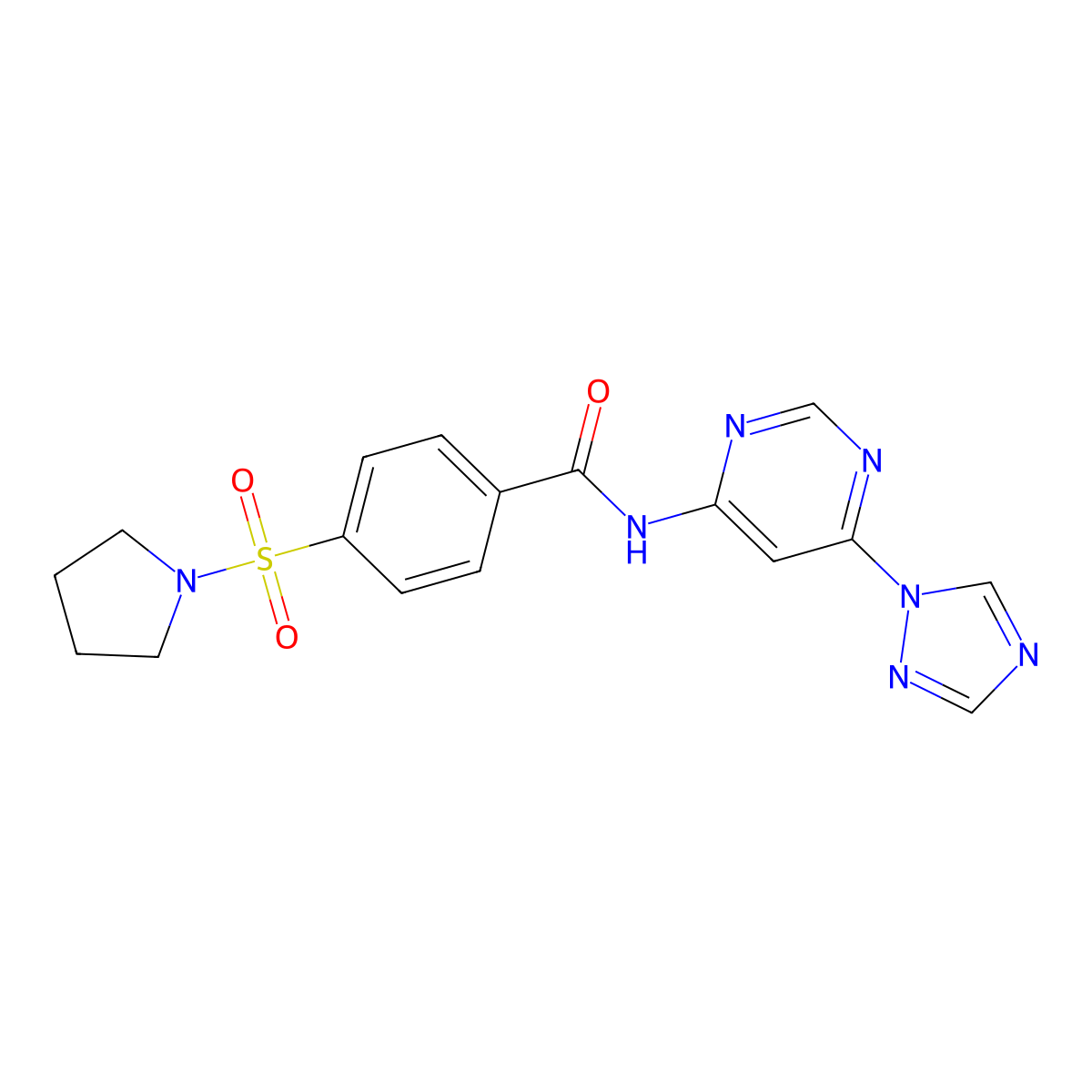 N-(6-(1H-1,2,4-triazol-1-yl)pyrimidin-4-yl)-4-(pyrrolidin-1-ylsulfonyl)benzamide molecular structure, CAS 1448071-23-5