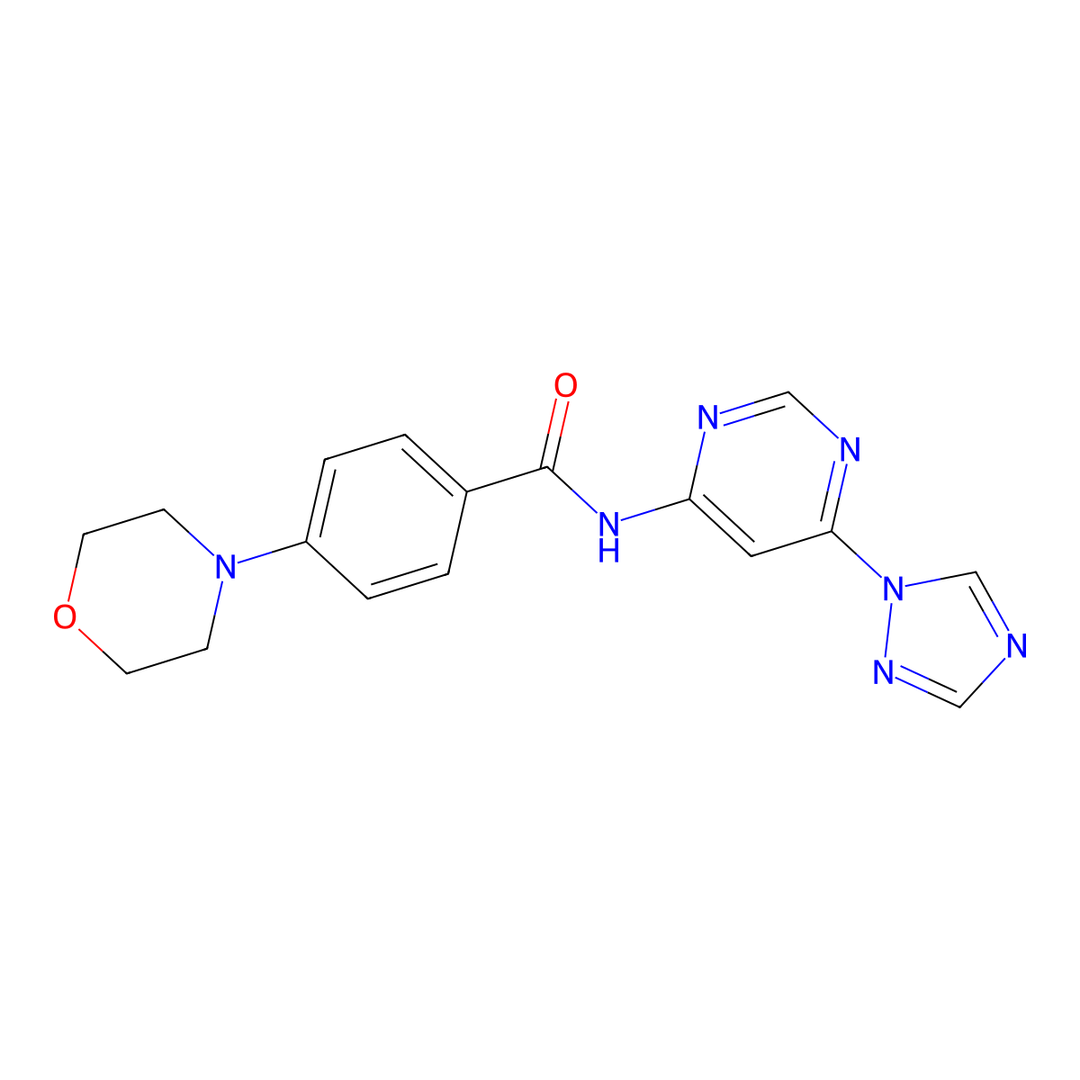 N-(6-(1H-1,2,4-triazol-1-yl)pyrimidin-4-yl)-4-morpholinobenzamide molecular structure, CAS 1448071-29-1